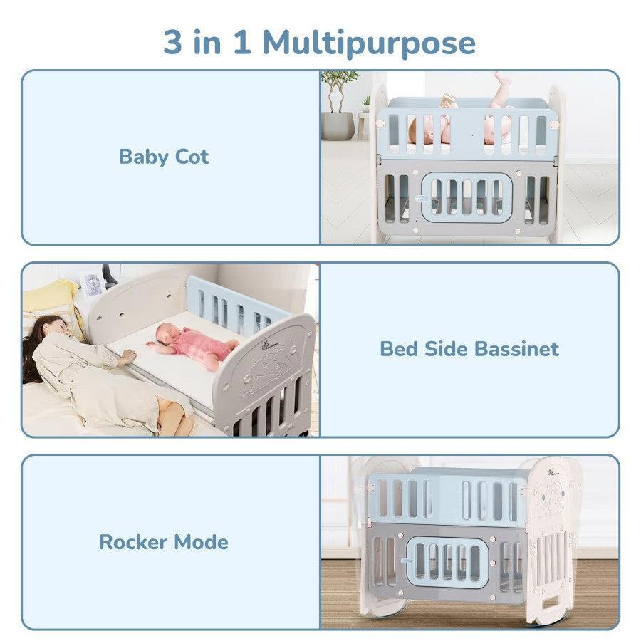 Dream N Play Plus Baby Cot 3-in-1 Multipurpose and Plug N Play Installation - Grey Blue