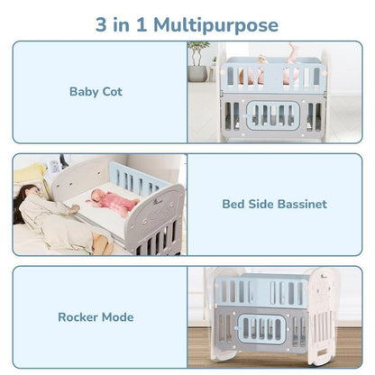 Dream N Play Plus Baby Cot 3-in-1 Multipurpose and Plug N Play Installation - Grey Blue
