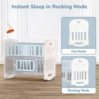 Dream N Play Plus Baby Cot 3-in-1 Multipurpose and Plug N Play Installation - Grey Blue