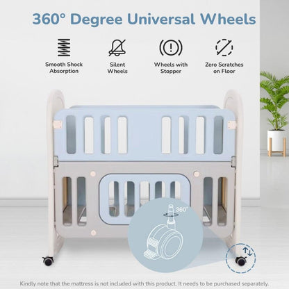 Dream N Play Plus Baby Cot 3-in-1 Multipurpose and Plug N Play Installation - Grey Blue