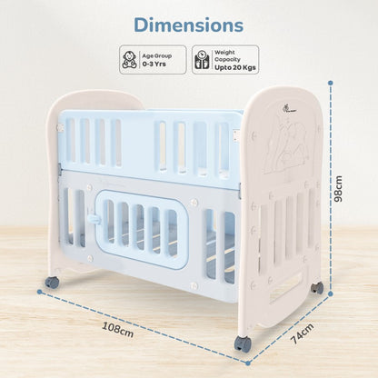 Dream N Play Plus Baby Cot 3-in-1 Multipurpose and Plug N Play Installation - Grey Blue