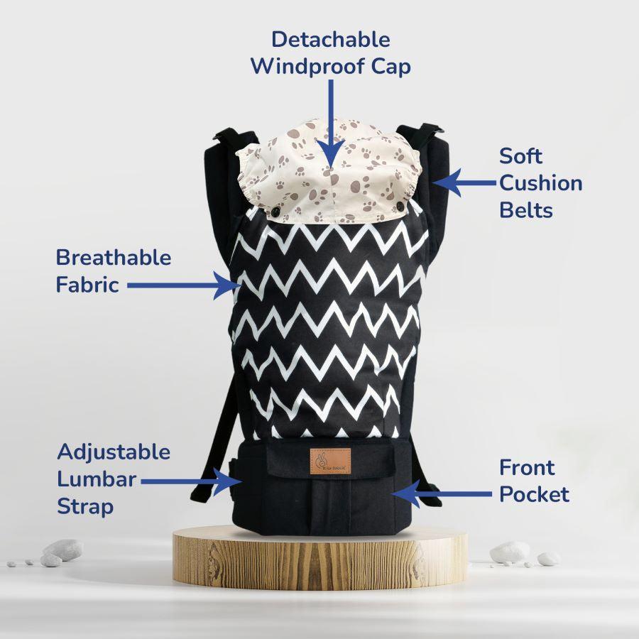 Hug Me Ergo 2-in-1 Baby Carrier with Ergonomic Support - Black