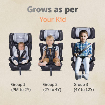 Jumping Jack Grand Baby Car Seat For 9 Months To 12 Years - Black Grey