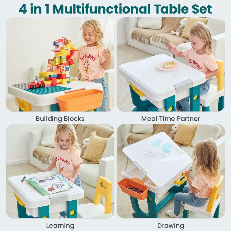 Little Genius Learner Kids Study Table Set with Chair - Blue White
