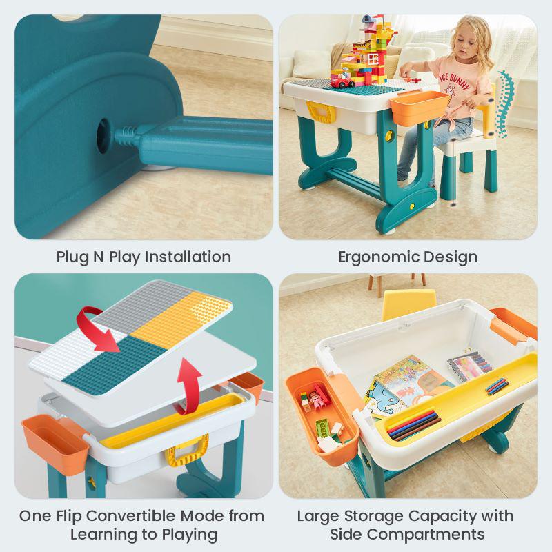 Little Genius Learner Kids Study Table Set with Chair - Blue White