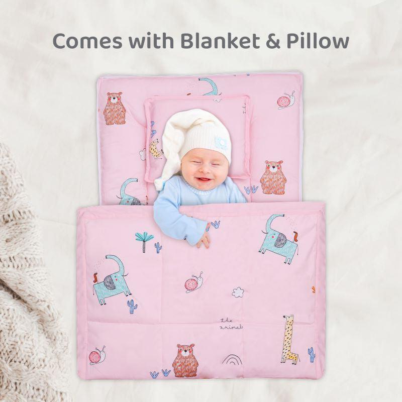 Snuggy Cozy Baby Bedding With Blanket & Pillow And Odour Free - Blush Pink