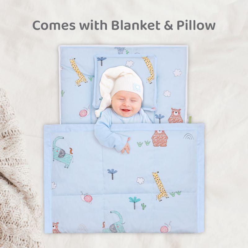 Snuggy Cozy Baby Bedding With Blanket & Pillow And Odour Free - Sky Blue