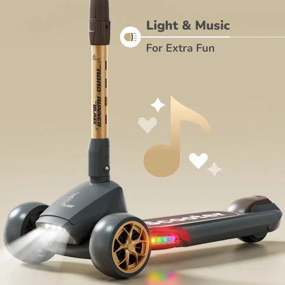 Road Runner Blaze Scooter For Kids With PU LED Wheels And LED lights - Black Gold
