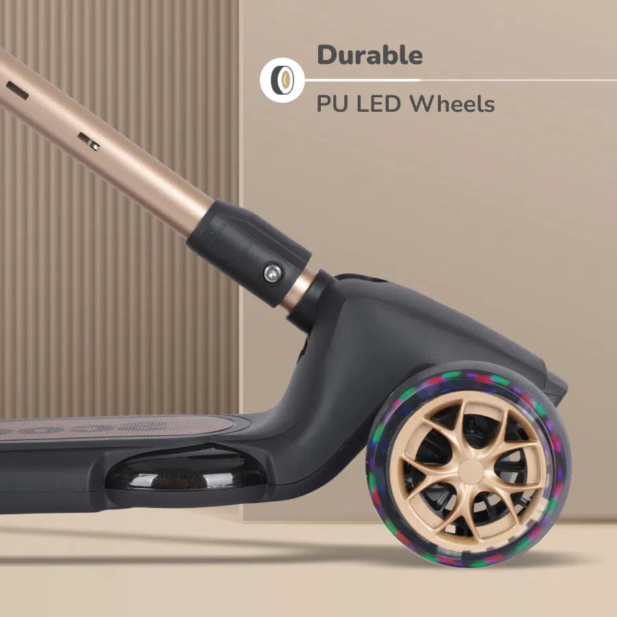 Road Runner Blaze Scooter For Kids With PU LED Wheels And LED lights - Black Gold