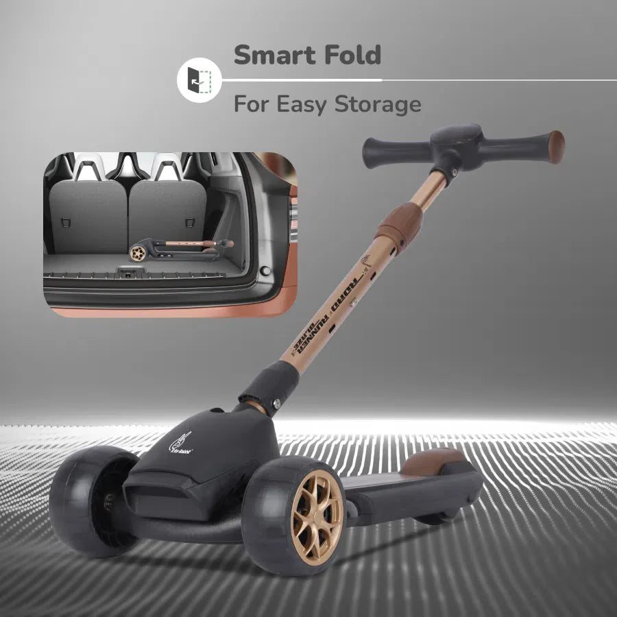 Road Runner Blaze Scooter For Kids With PU LED Wheels And LED lights - Black Gold