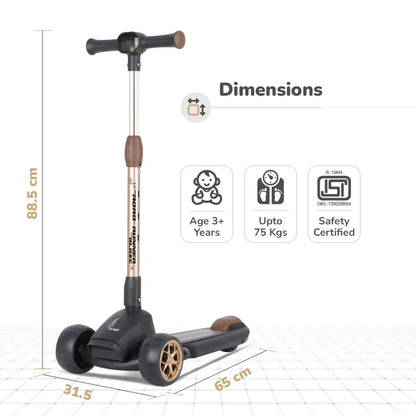 Road Runner Blaze Scooter For Kids With PU LED Wheels And LED lights - Black Gold