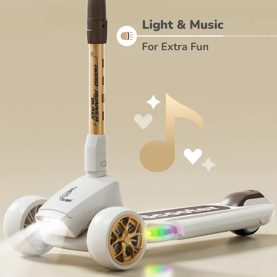 Road Runner Blaze Scooter For Kids With PU LED Wheels And LED lights - Cream Gold