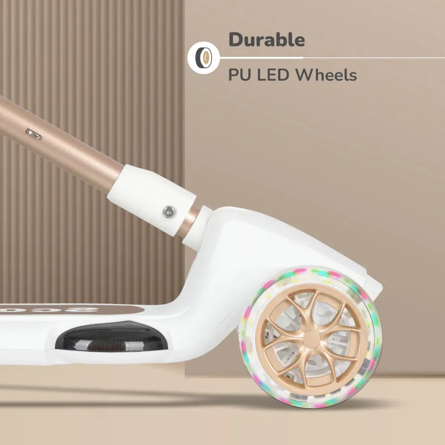 Road Runner Blaze Scooter For Kids With PU LED Wheels And LED lights - Cream Gold
