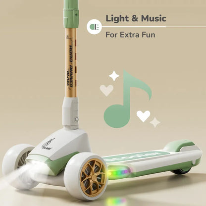 Road Runner Blaze Scooter For Kids With PU LED Wheels And LED lights - Green Gold