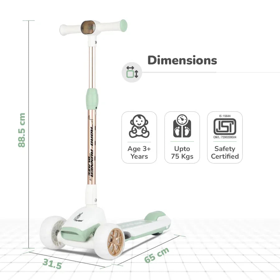 Road Runner Blaze Scooter For Kids With PU LED Wheels And LED lights - Green Gold