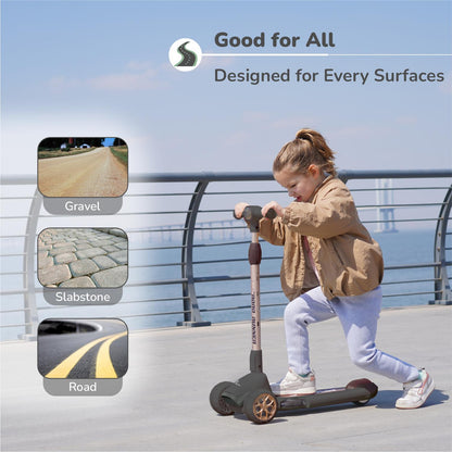 Road Runner Blaze Scooter For Kids With PU LED Wheels And LED lights - Black Gold