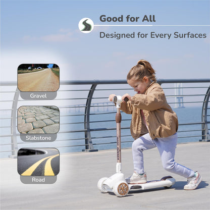 Road Runner Blaze Scooter For Kids With PU LED Wheels And LED lights - Cream Gold