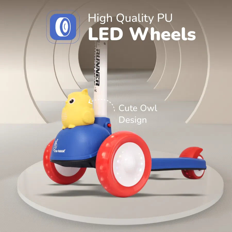 Road Runner Ryder Ace Kids Scooter with PU LED wheels & Multi-Level Height Adjustment - Blue Red