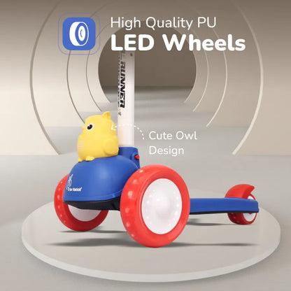 Road Runner Ryder Ace Kids Scooter with PU LED wheels & Multi-Level Height Adjustment - Blue Red