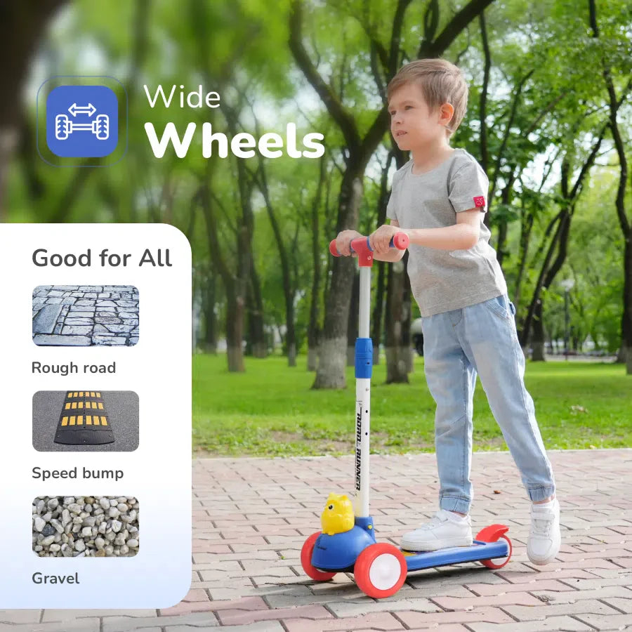 Road Runner Ryder Ace Kids Scooter with PU LED wheels & Multi-Level Height Adjustment - Blue Red