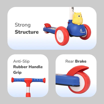 Road Runner Ryder Ace Kids Scooter with PU LED wheels & Multi-Level Height Adjustment - Blue Red