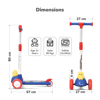 Road Runner Ryder Ace Kids Scooter with PU LED wheels & Multi-Level Height Adjustment - Blue Red