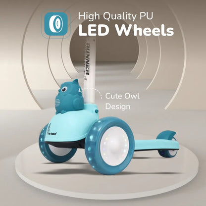 Road Runner Ryder Ace Kids Scooter with PU LED wheels & Multi-Level Height Adjustment - Lake Blue