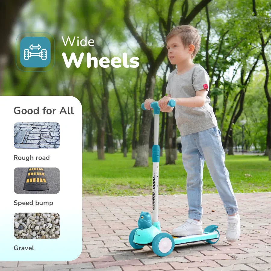 Road Runner Ryder Ace Kids Scooter with PU LED wheels & Multi-Level Height Adjustment - Lake Blue