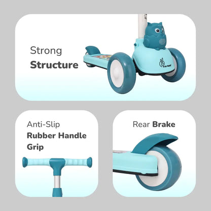 Road Runner Ryder Ace Kids Scooter with PU LED wheels & Multi-Level Height Adjustment - Lake Blue