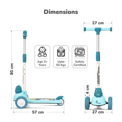 Road Runner Ryder Ace Kids Scooter with PU LED wheels & Multi-Level Height Adjustment - Lake Blue