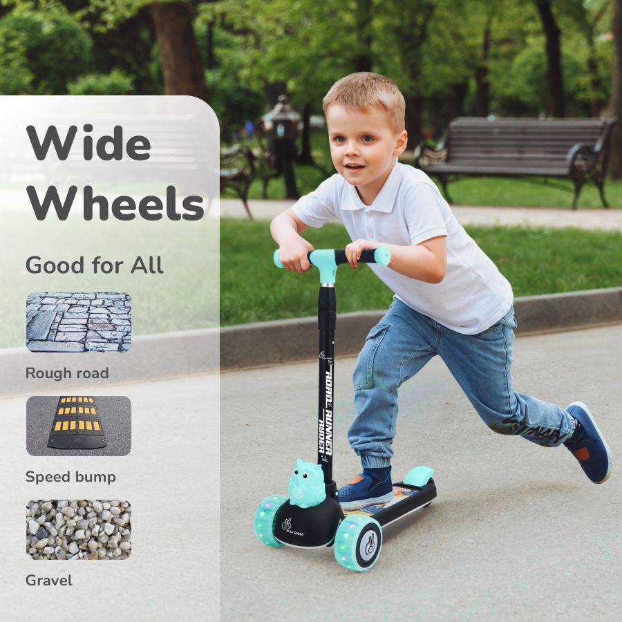 Road Runner Ryder Kids Scooter - PU LED wheels & Multi-Level Height Adjustment - Black Blue