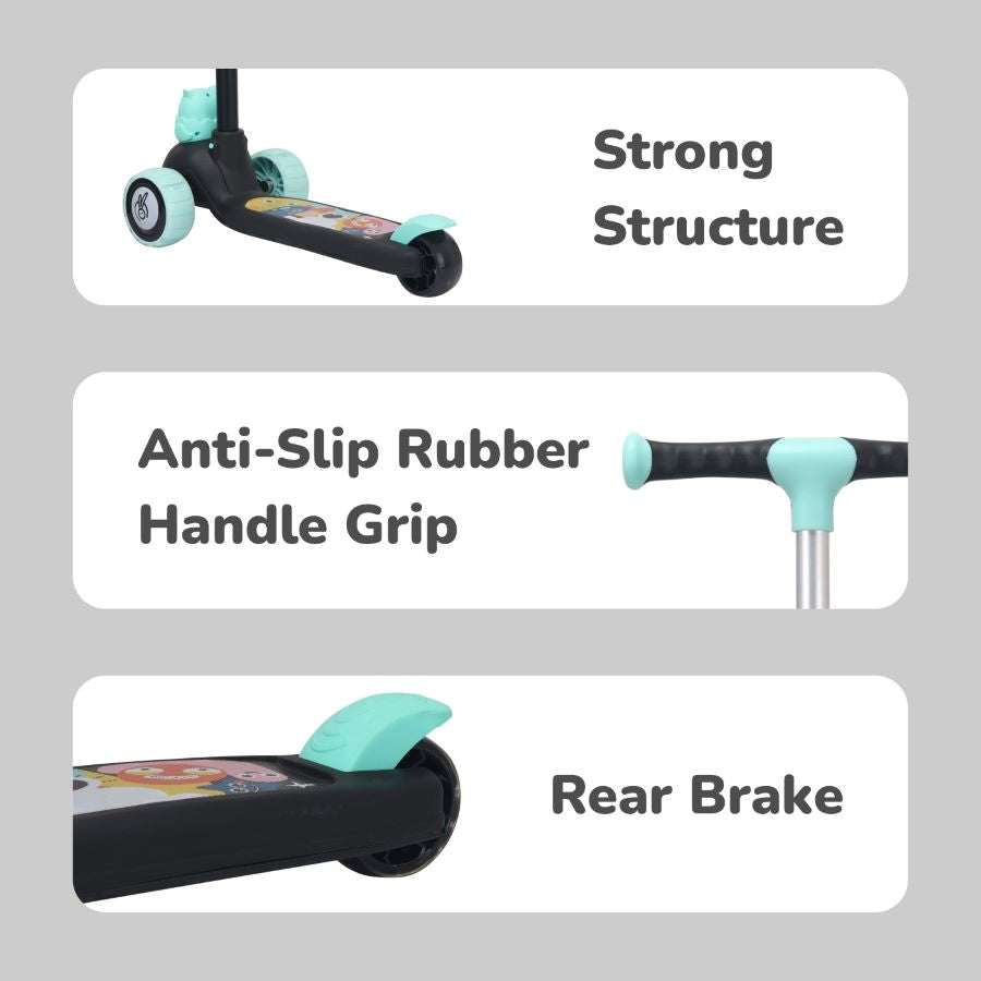 Road Runner Ryder Kids Scooter - PU LED wheels & Multi-Level Height Adjustment - Black Blue