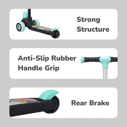 Road Runner Ryder Kids Scooter - PU LED wheels & Multi-Level Height Adjustment - Black Blue