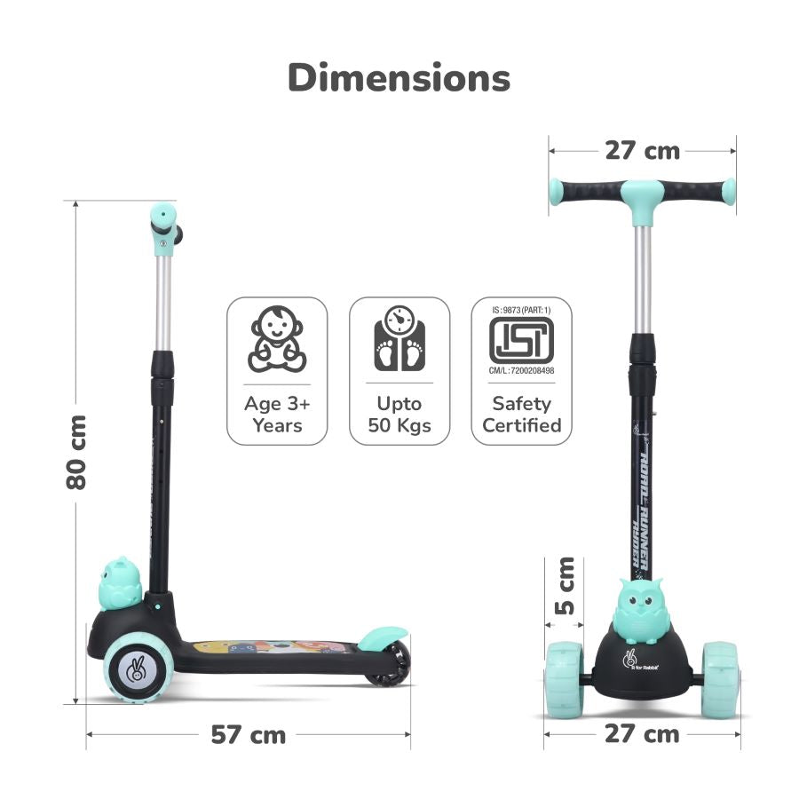 Road Runner Ryder Kids Scooter - PU LED wheels & Multi-Level Height Adjustment - Black Blue