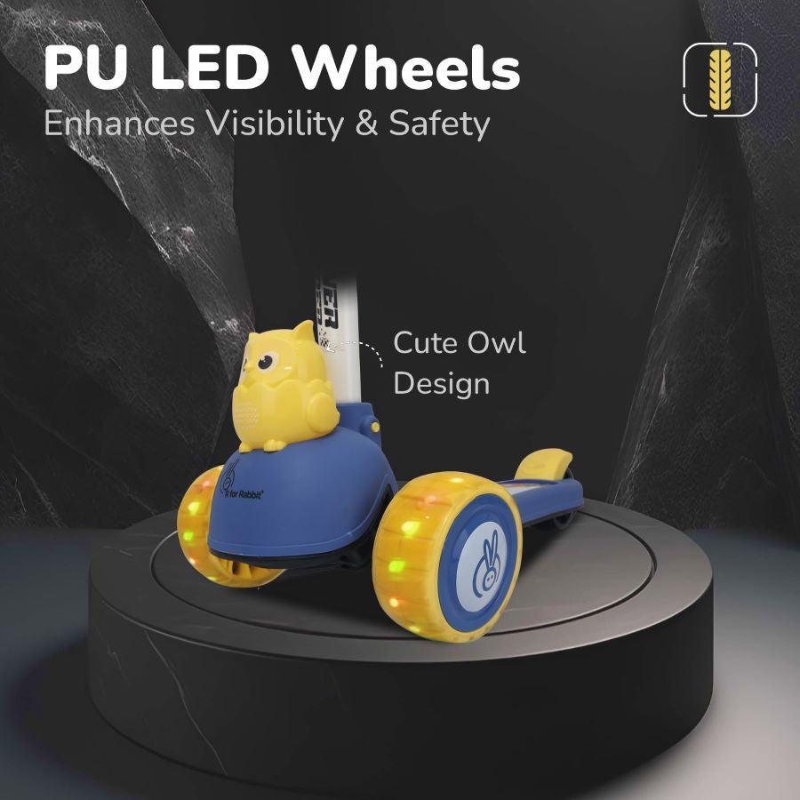 Road Runner Ryder Kids Scooter - PU LED wheels & Multi-Level Height Adjustment - Blue Yellow