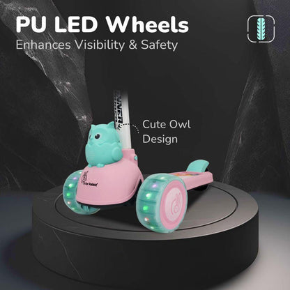 Road Runner Ryder Kids Scooter - PU LED wheels & Multi-Level Height Adjustment - Pink Blue