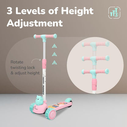 Road Runner Ryder Kids Scooter - PU LED wheels & Multi-Level Height Adjustment - Pink Blue