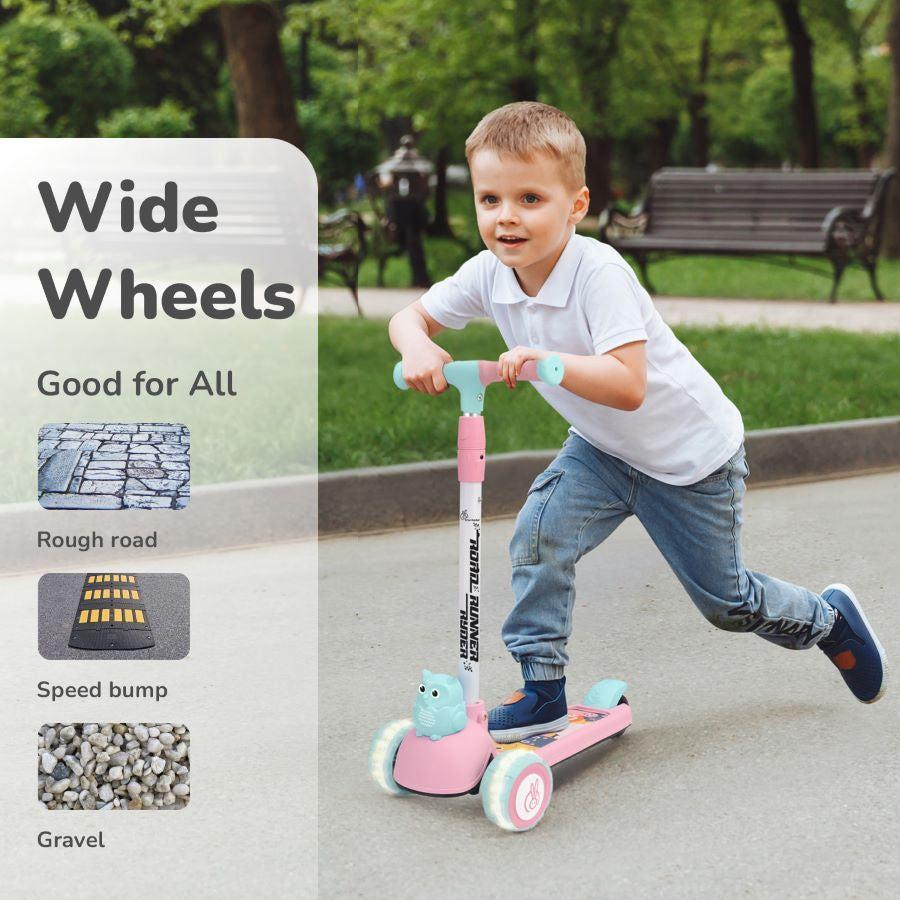 Road Runner Ryder Kids Scooter - PU LED wheels & Multi-Level Height Adjustment - Pink Blue