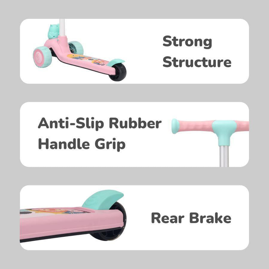 Road Runner Ryder Kids Scooter - PU LED wheels & Multi-Level Height Adjustment - Pink Blue