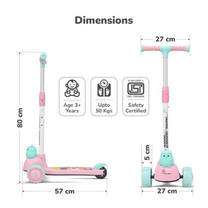 Road Runner Ryder Kids Scooter - PU LED wheels & Multi-Level Height Adjustment - Pink Blue