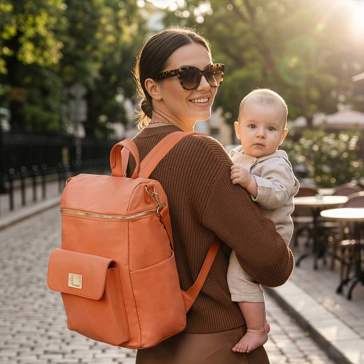 Caramello Bold Ivy Diaper Bag for Moms, Dual Carry Sling, Insulated Bottle Pockets With Premium Vegan Leather - Rust Orange