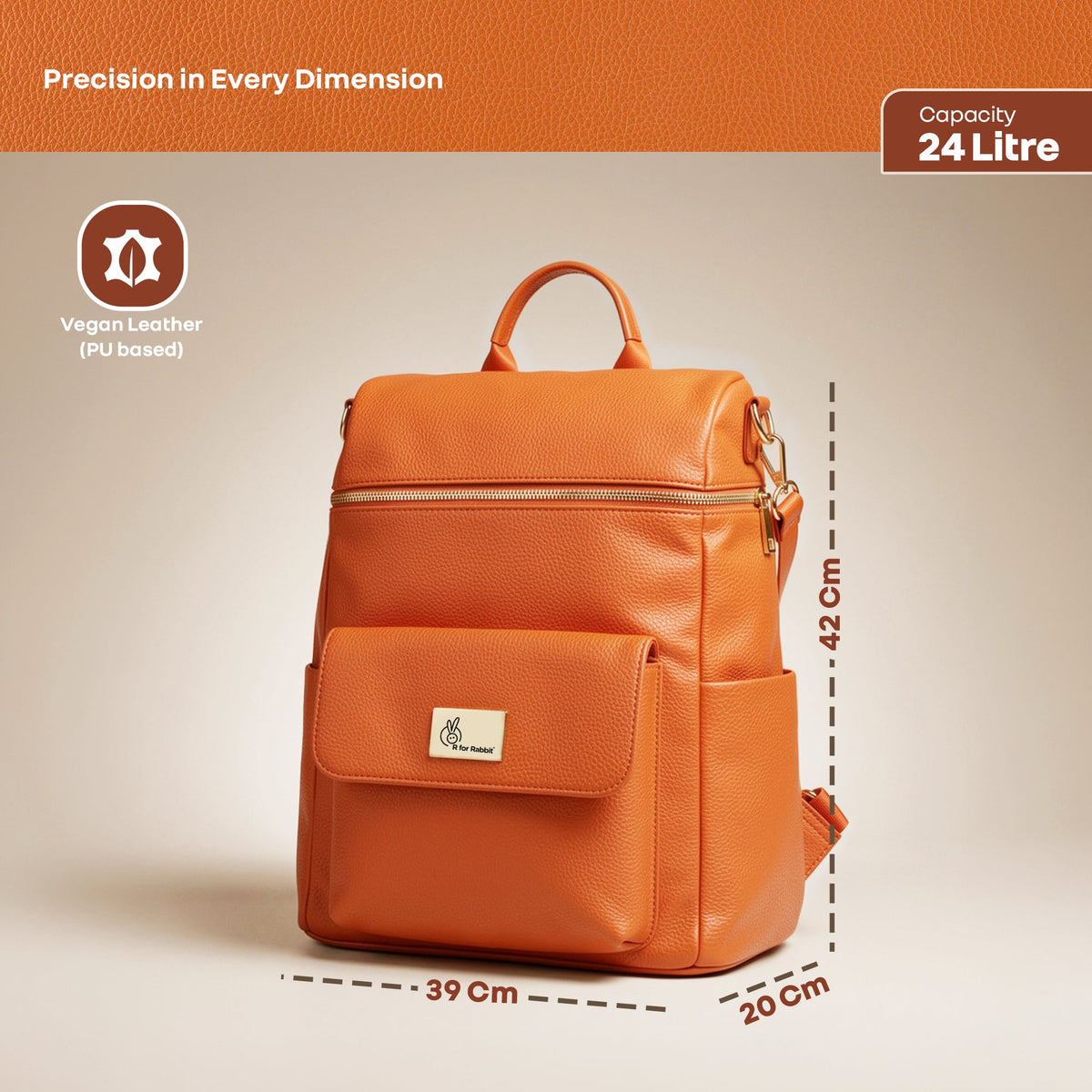 Caramello Bold Ivy Diaper Bag for Moms, Dual Carry Sling, Insulated Bottle Pockets With Premium Vegan Leather - Rust Orange