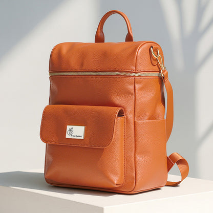 Caramello Bold Ivy Diaper Bag for Moms, Dual Carry Sling, Insulated Bottle Pockets With Premium Vegan Leather - Rust Orange