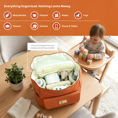Caramello Bold Ivy Diaper Bag for Moms, Dual Carry Sling, Insulated Bottle Pockets With Premium Vegan Leather - Rust Orange