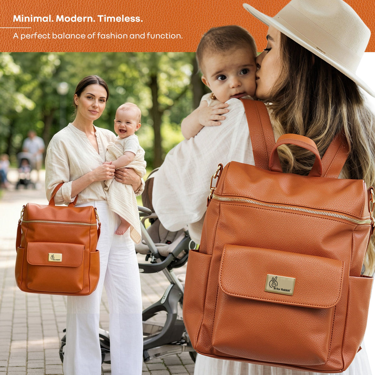Caramello Bold Ivy Diaper Bag for Moms, Dual Carry Sling, Insulated Bottle Pockets With Premium Vegan Leather - Rust Orange