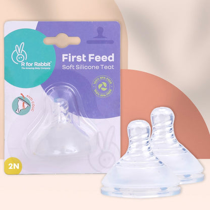 First Feed Soft Silicone Teat for Glass Bottles, PP Bottles, and SS Bottles Pack of 2