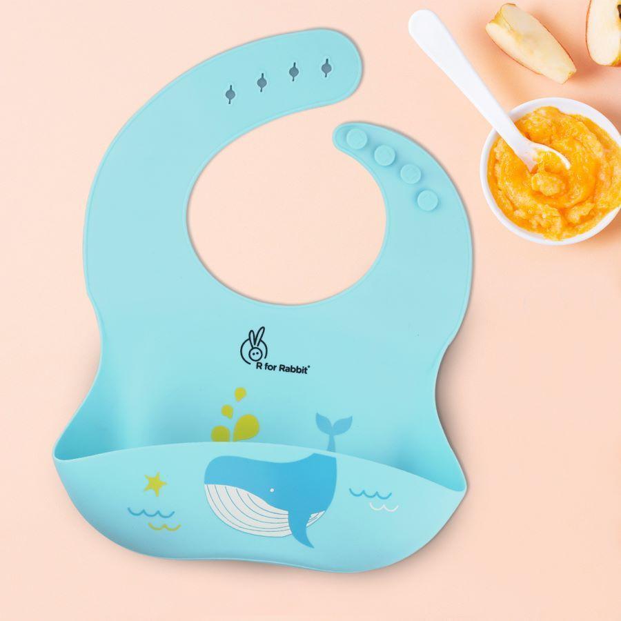 Safari Silicone Bib For Baby Comfortable Soft And Built-in Food Pocket - Lake Blue