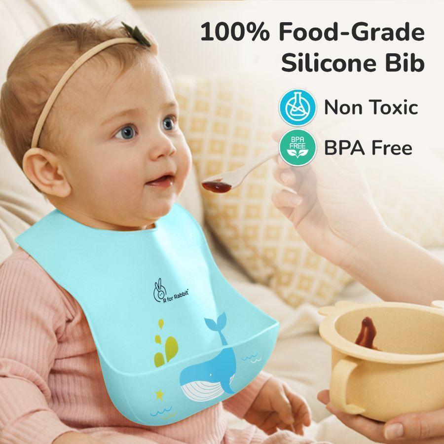 Safari Silicone Bib For Baby Comfortable Soft And Built-in Food Pocket - Lake Blue