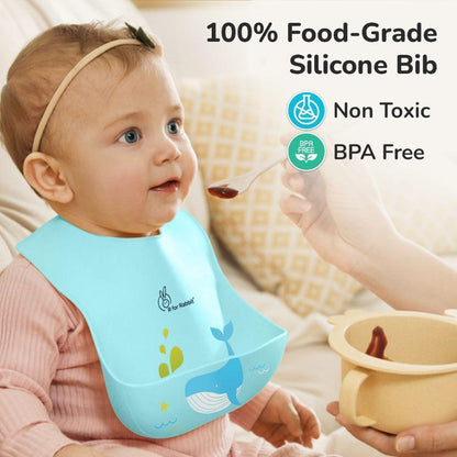Safari Silicone Bib For Baby Comfortable Soft And Built-in Food Pocket - Lake Blue