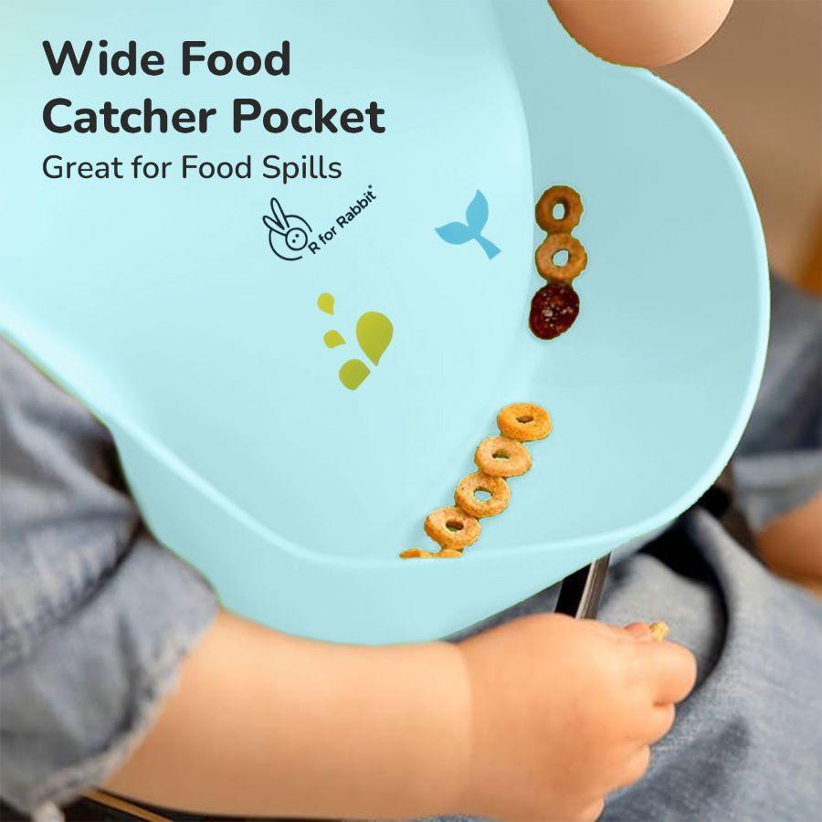 Safari Silicone Bib For Baby Comfortable Soft And Built-in Food Pocket - Lake Blue